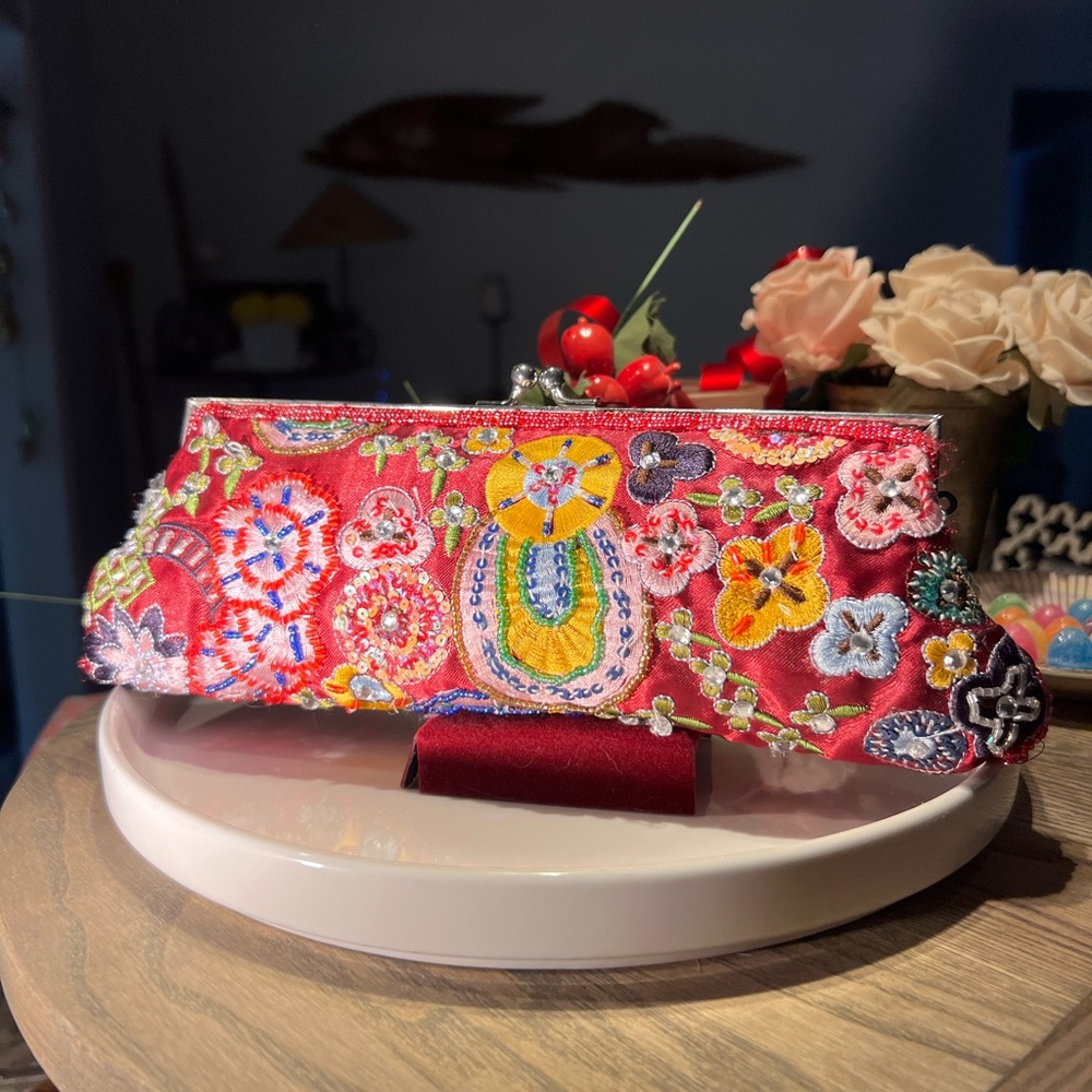 Vibrant Floral Embroidered Clutch by Max Mayer